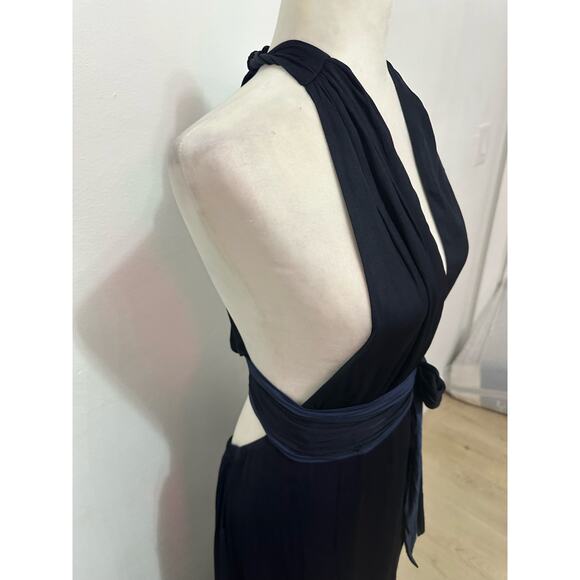 Banana Republic Halter Satin Maxi Dress Navy Medium NWT Sz M-Tall - Picture 4 of 8